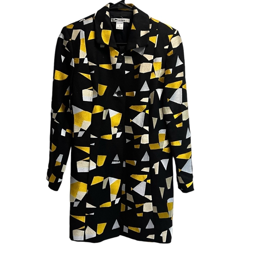 PETER NYGARD VINTAGE Black and Yellow Confetti Collared Jacket - Size 4P